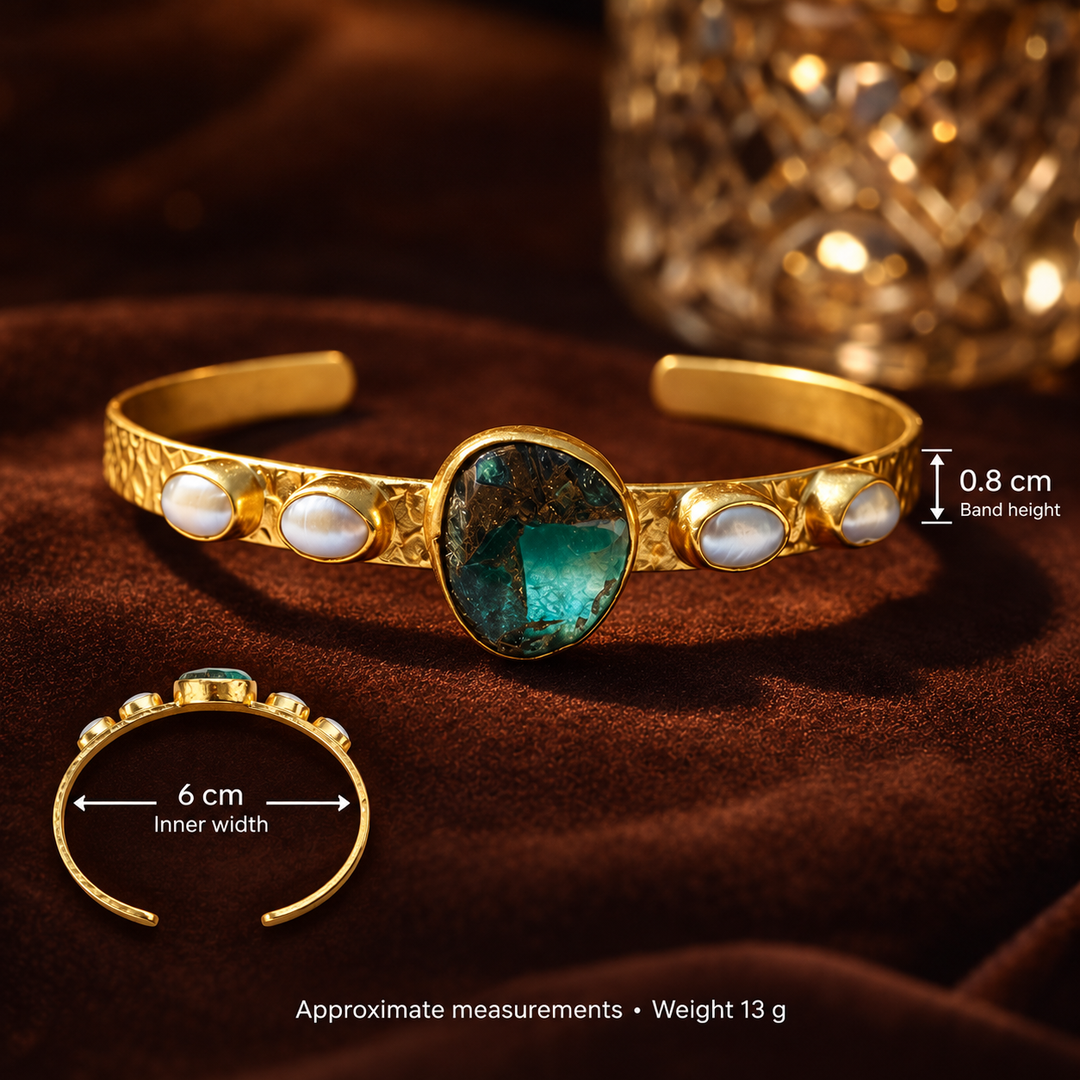 Teal Horizon | Mojave Apatite & Freshwater Pearl Gold Plated Bangle
