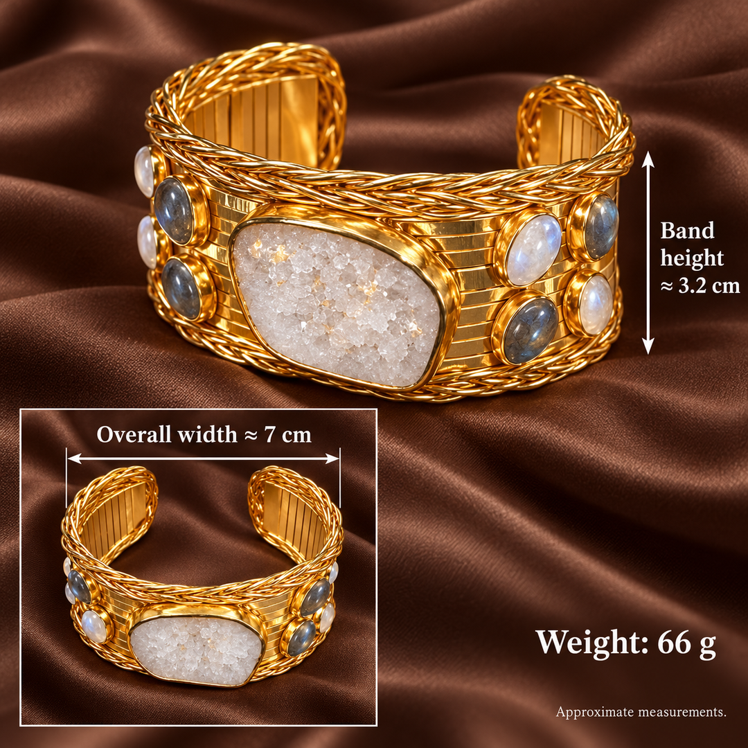 Oracle of the Sun | White Agate, Moonstone & Labradorite Cuff