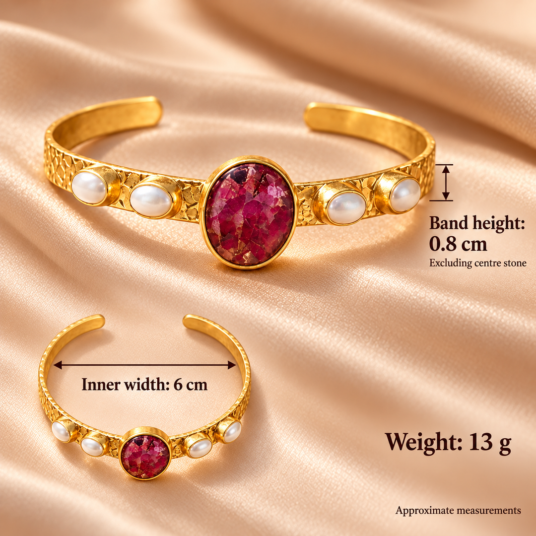 Ruby Horizon | Ruby & Freshwater Pearl Gold Bangle