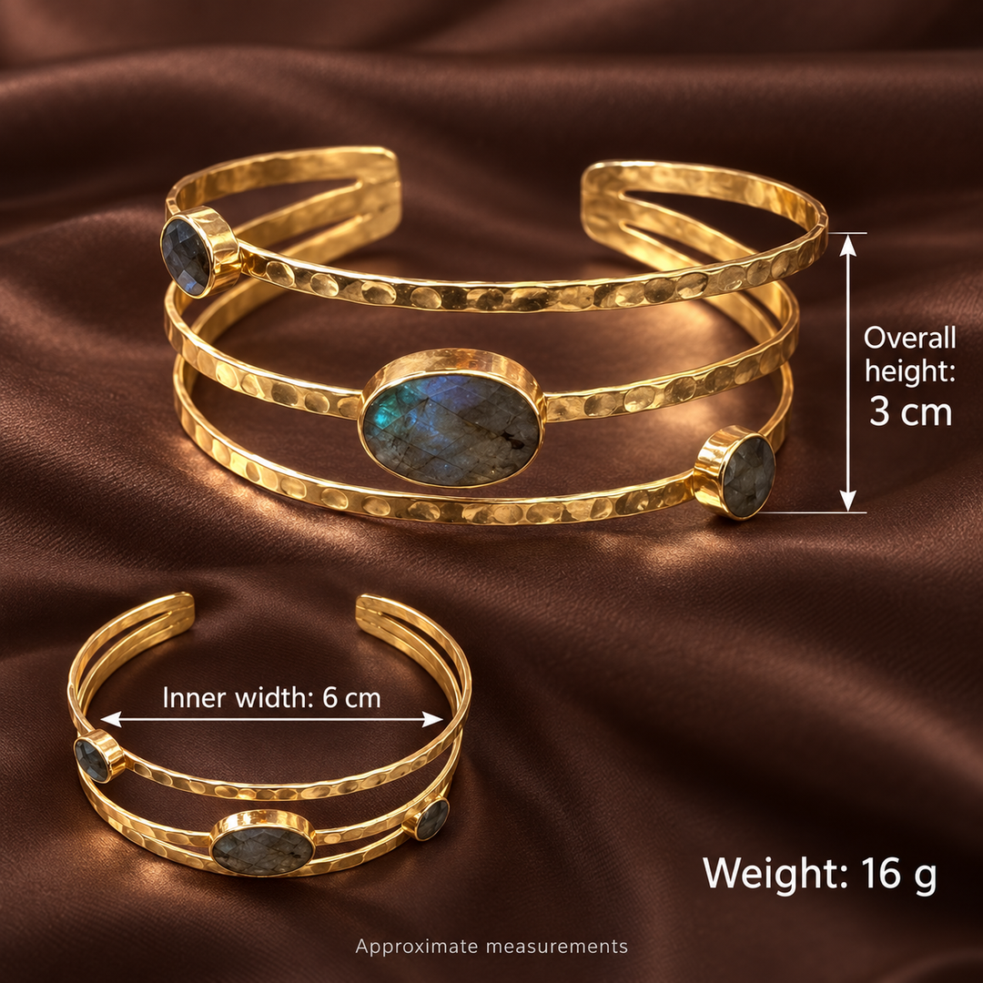 Trinity Light | Three Band Labradorite Gold Bangle