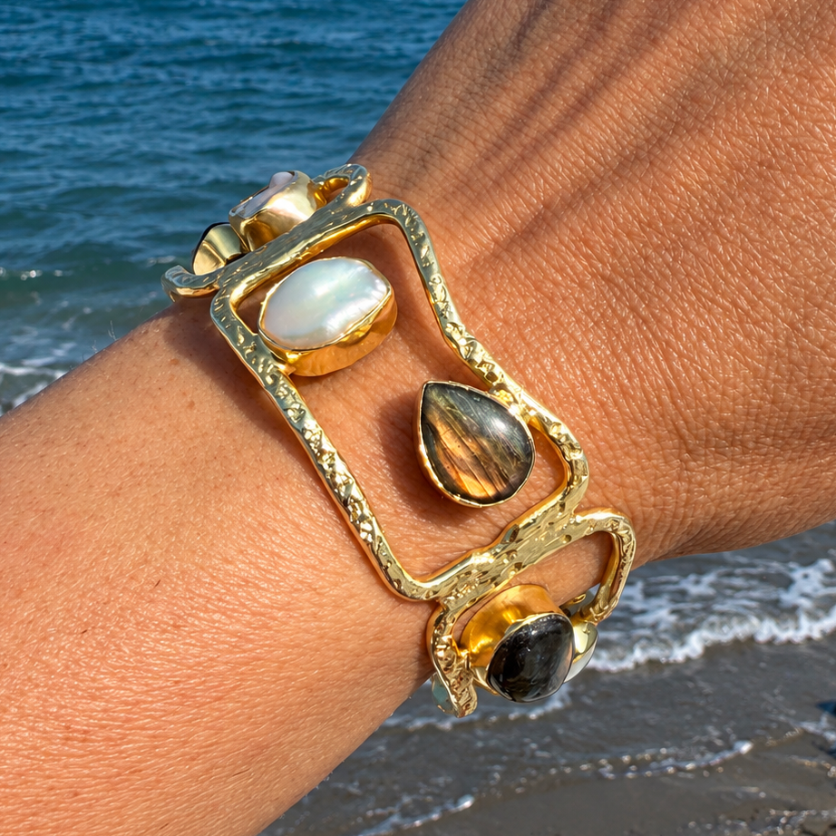 Celestial Tide Labradorite And Mother-Of-Pearl Cuff Bracelet