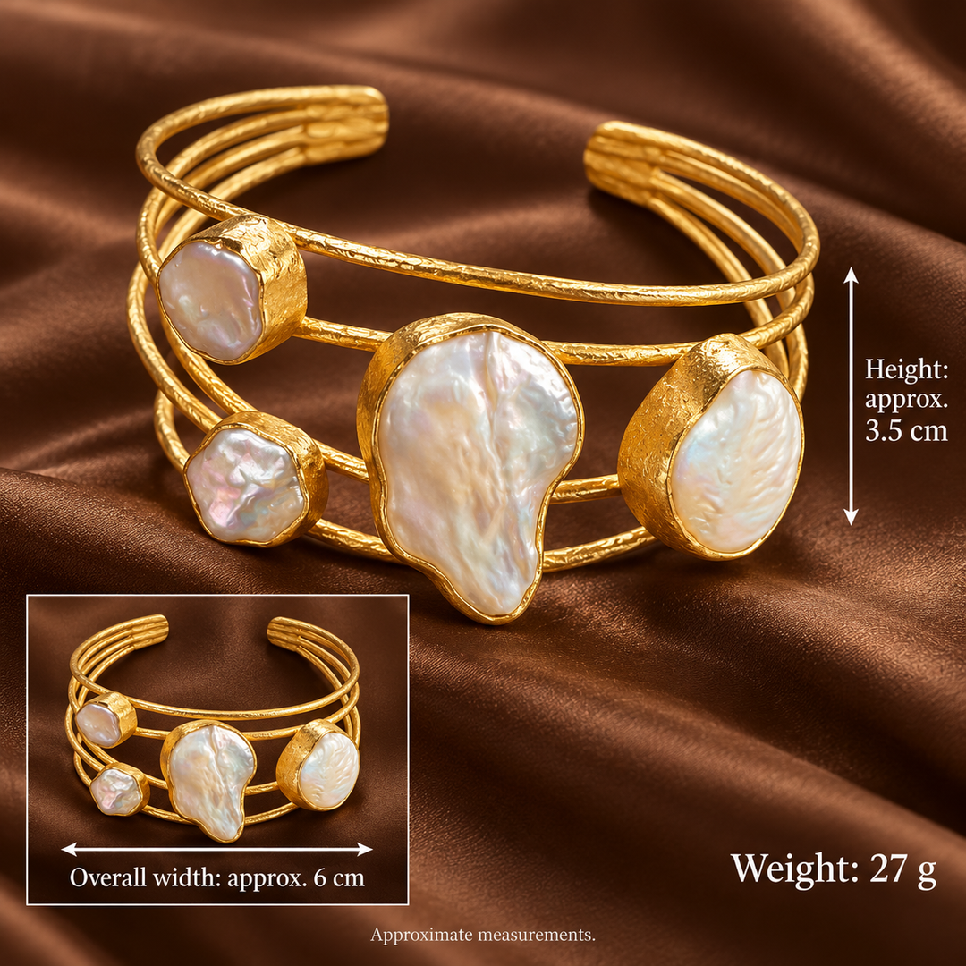 Moon Tide | Baroque Freshwater Pearl Gold Bangle