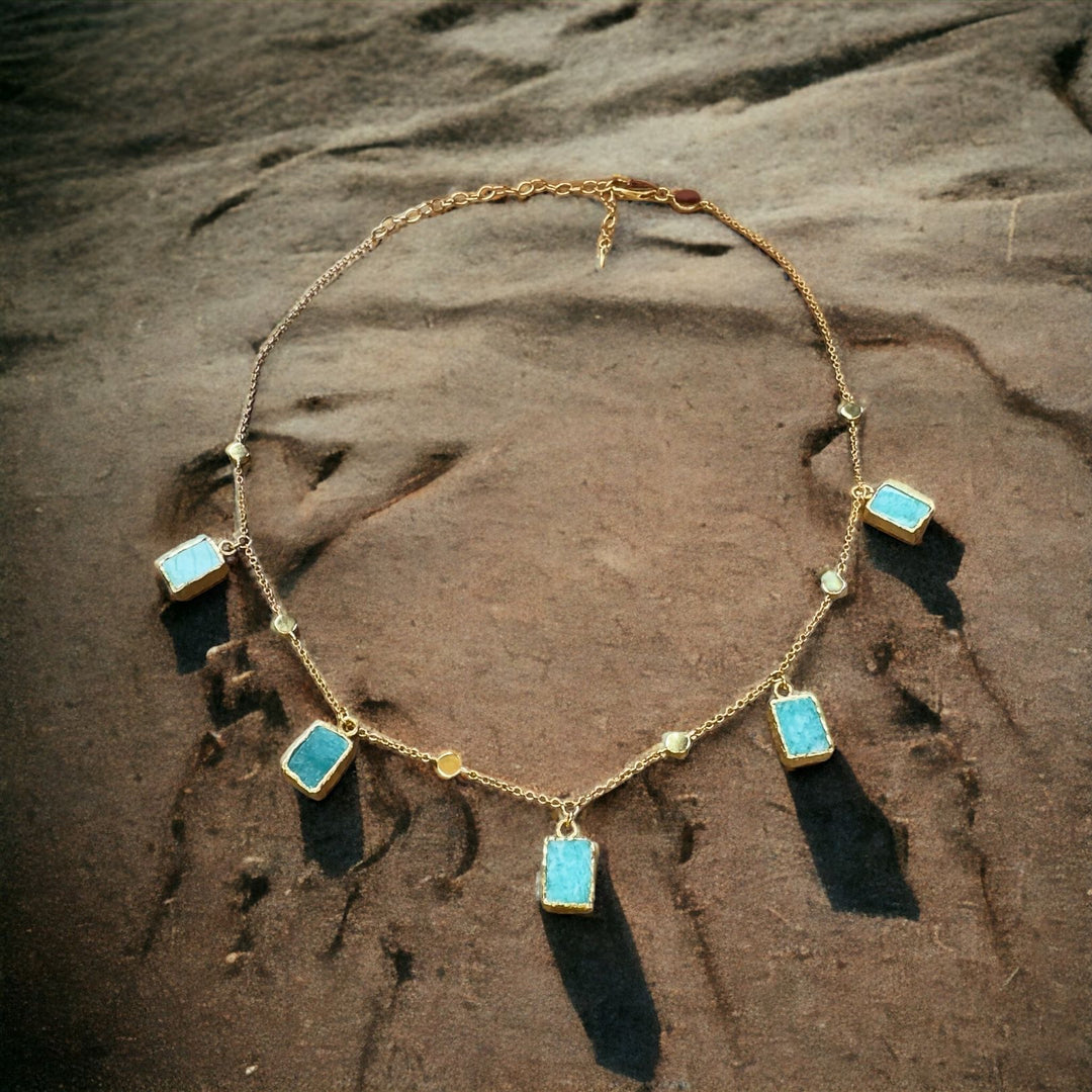 Moonstone & Amazonite 18k Gold Plated Necklace  Spiritual Healing Gemstone jewellery