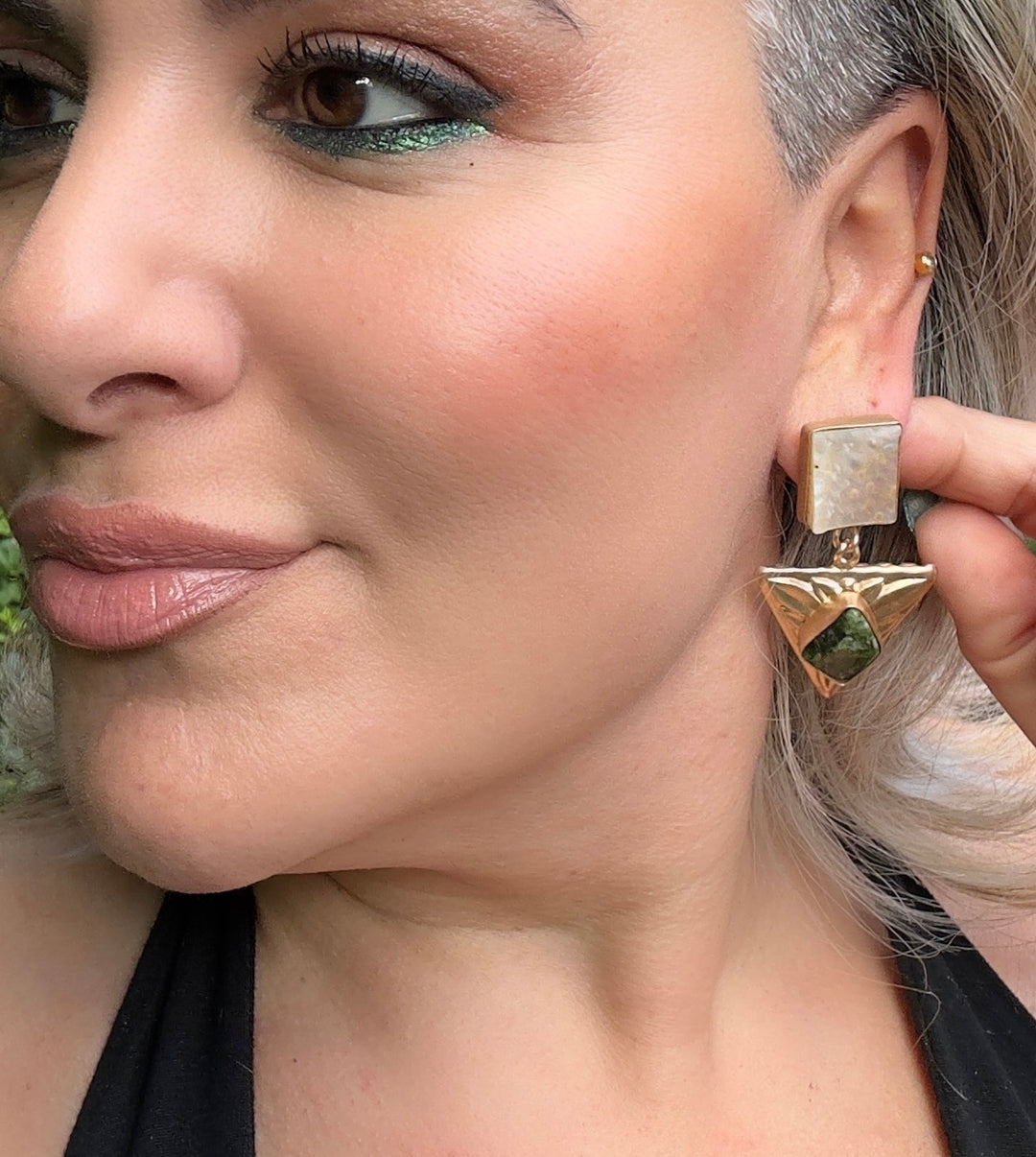 Pyramidia Citrine, Rose-Qaurtz, Amazonite, Emerald ,Tiger’s Eye Earrings