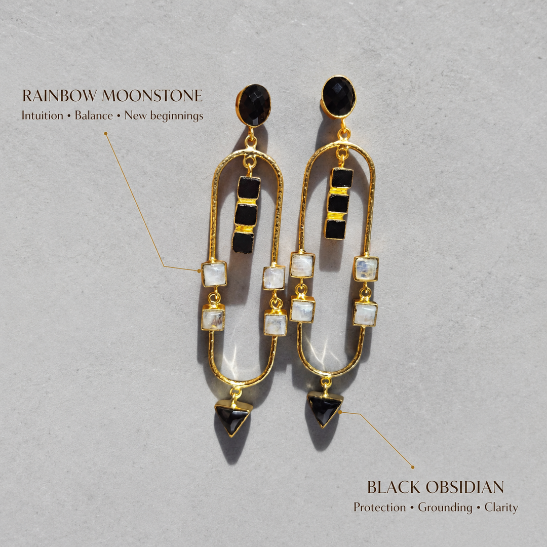 Aurelia Arch Earrings | Natural Gemstone Statement Earrings | 18K Gold Plated