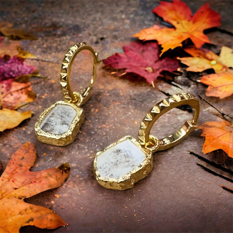 Zarif Amazonite and Moonstone  Gold Earrings