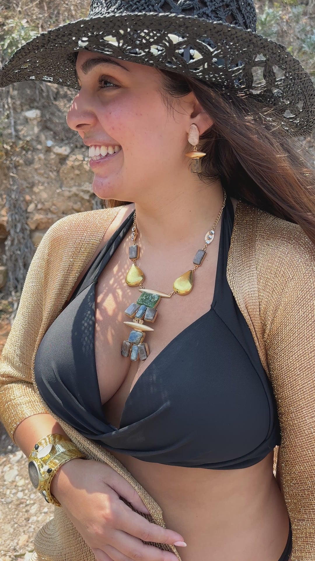 Gaia’s Rhythm Green Qaurtz and Smokey Labradorite Necklace