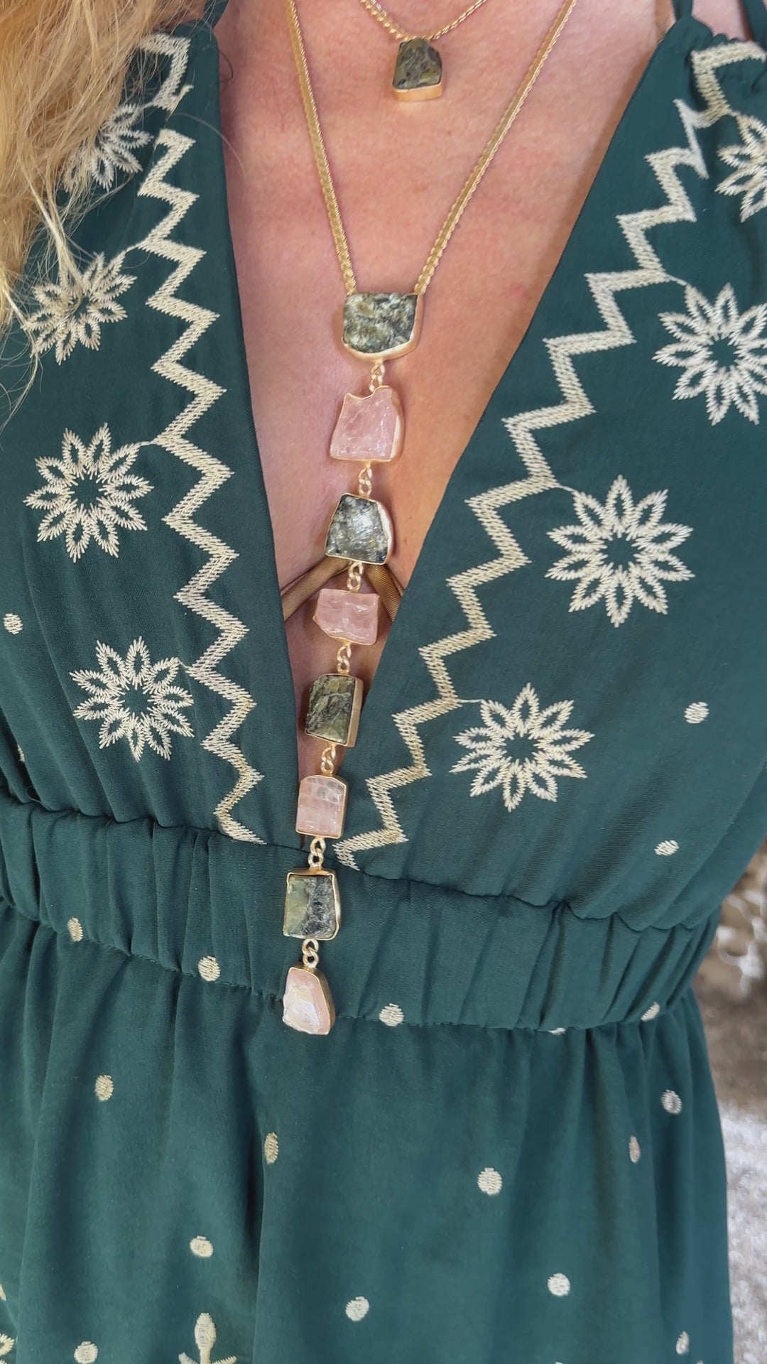 Athena’s light Rose Quartz And Green Quartz Necklace