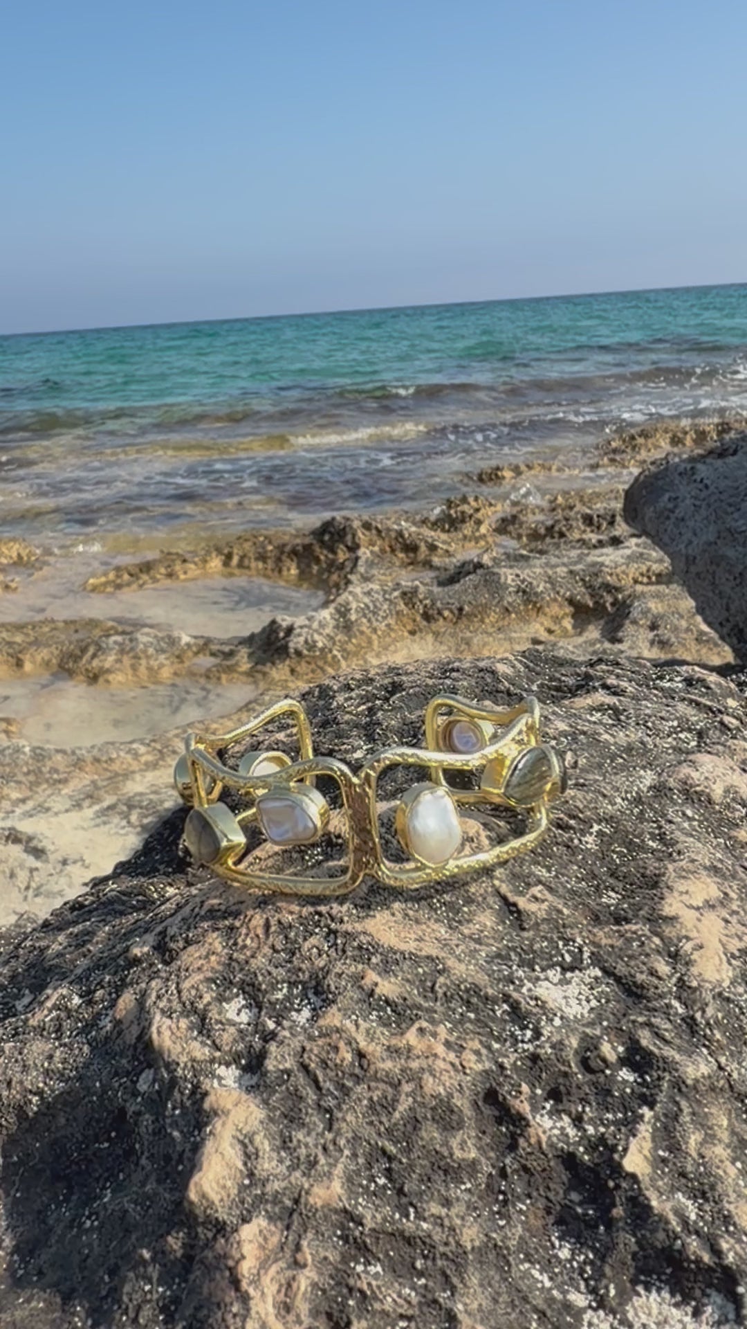 Celestial Tide Labradorite And Mother-Of-Pearl Cuff Bracelet